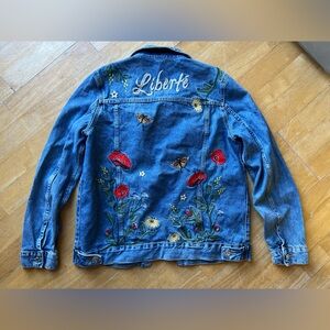 H&M Blue Denim Jacket with Floral Embroidery Liberte